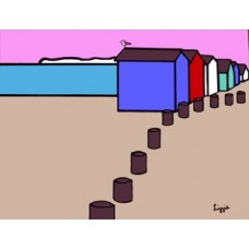 Beach Huts at Coast Card (Box Canvas)